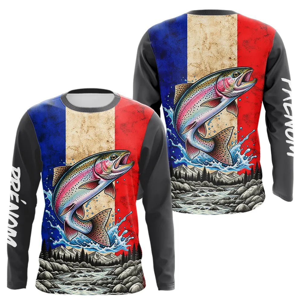 Polo Pêcheur Sportif France Saumon - Blanc Bleu Rouge - Long Sleeves Shirt Homme