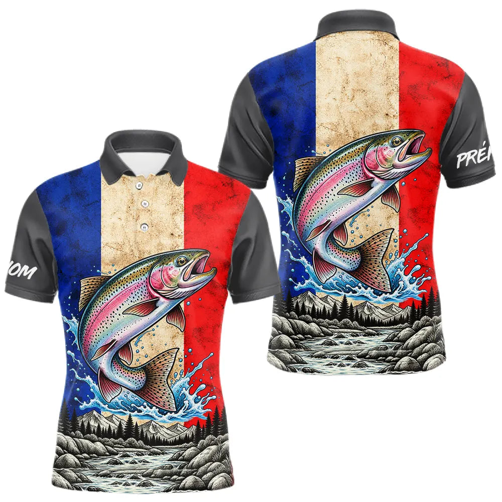 Polo Pêcheur Sportif France Saumon - Blanc Bleu Rouge - Polo Homme