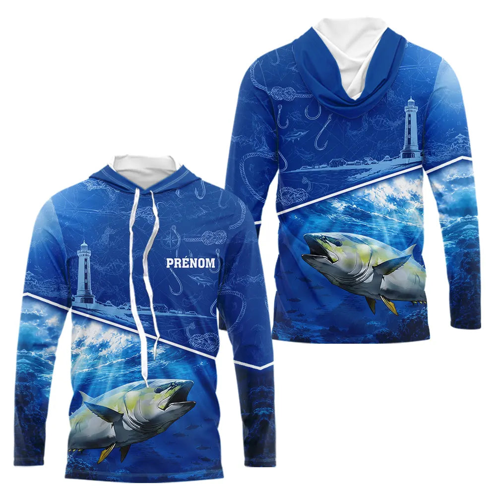 Polo Pêcheur Thon Bleu - Personnalisé Avec Prénom - Long Sleeves Hoodie Homme