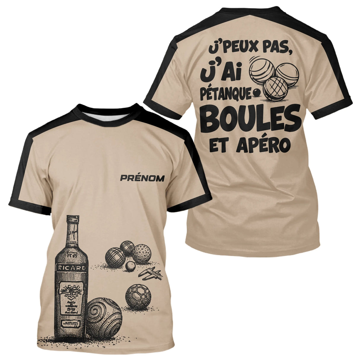 Polo Pétanque & Apéro - Boules Beige Personnalisé - T-Shirt Homme