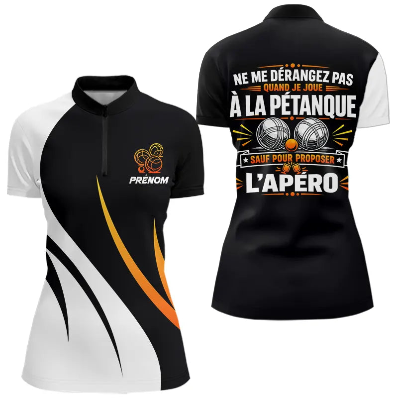Polo Pétanque Apéro Personnalisé - Cadeau Joueur Orange - Polo Zippé Femme