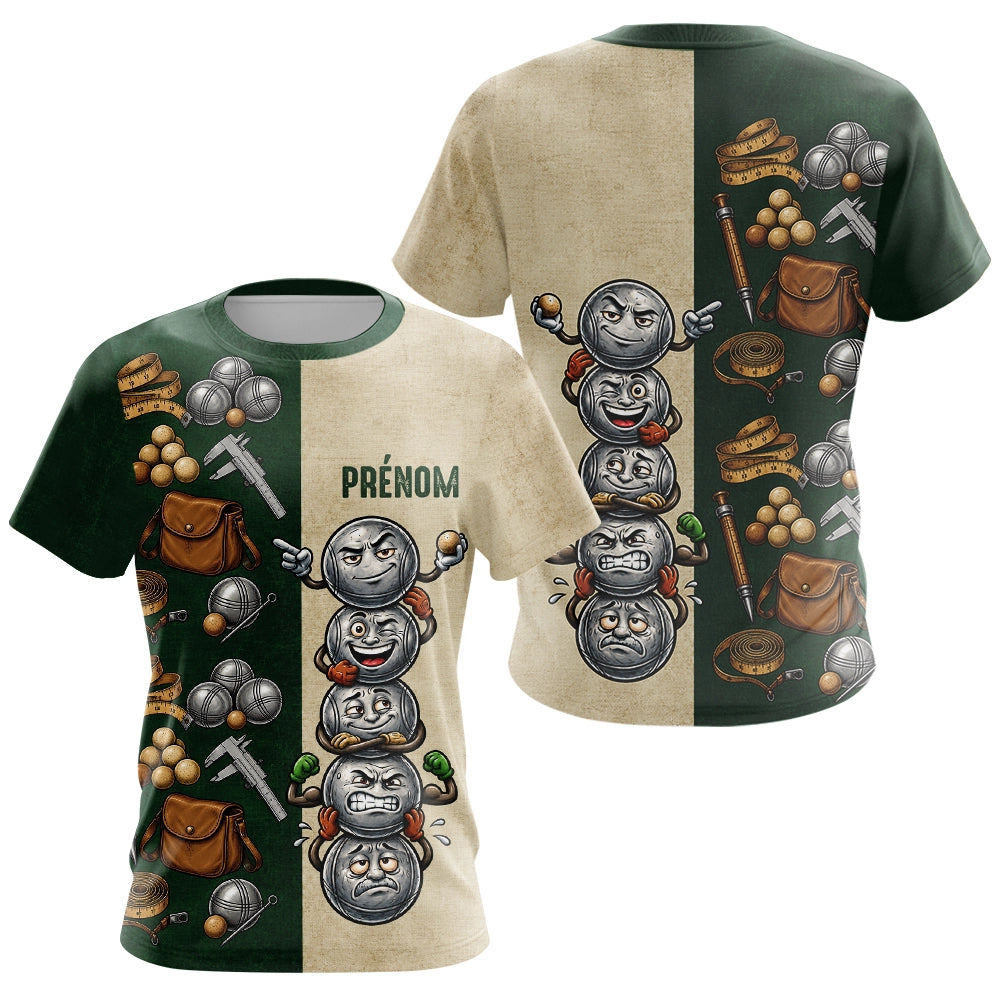 Polo Pétanque Balle Sourire Personnalisé - Vintage Vert et Beige - T-Shirt Femme