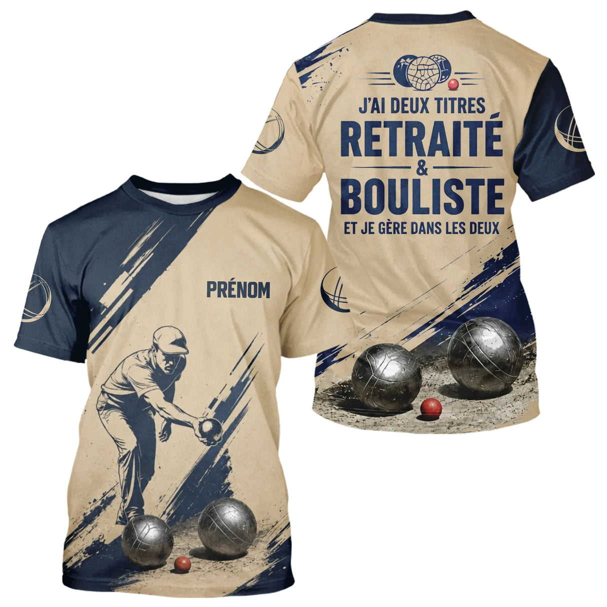 Polo Pétanque Beige Bleu - Style Retraité Personnalisé - T-Shirt Homme