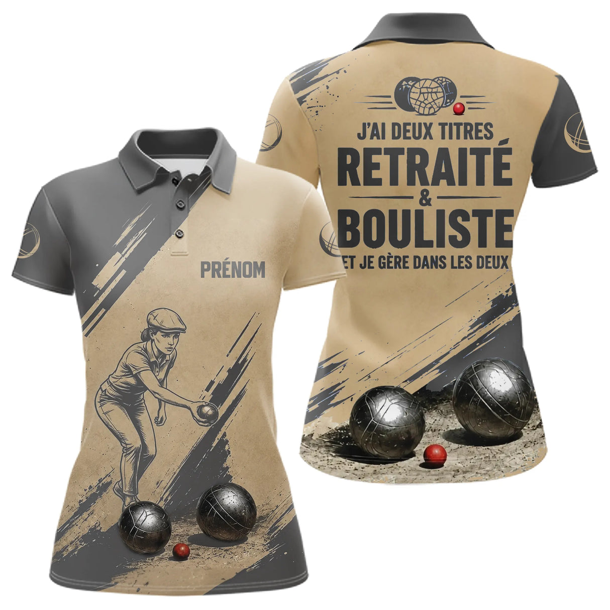 Polo Pétanque Beige Gris - Style Retraité Personnalisé - Polo Femme