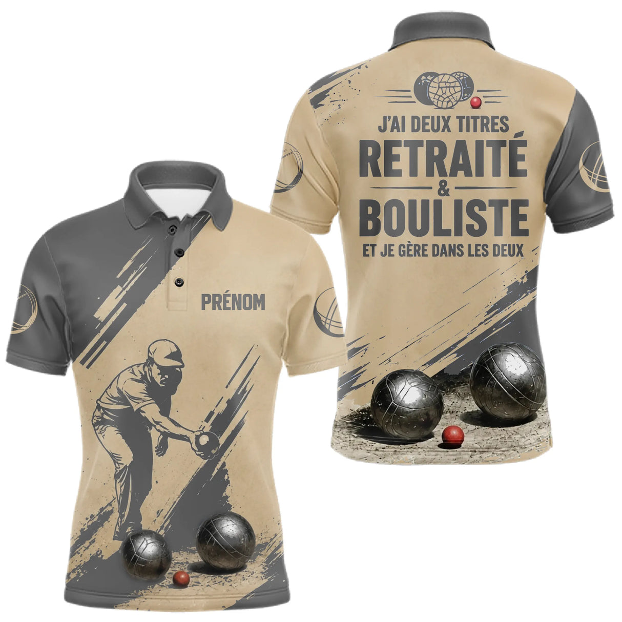 Polo Pétanque Beige Gris - Style Retraité Personnalisé - Polo Homme