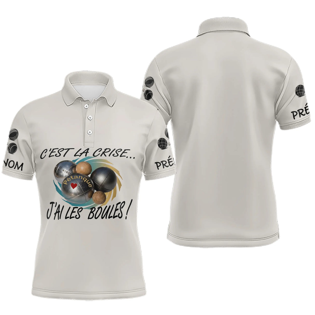 Polo Pétanque Beige Humour - "J'ai les Boules" Personalisé - Polo Homme
