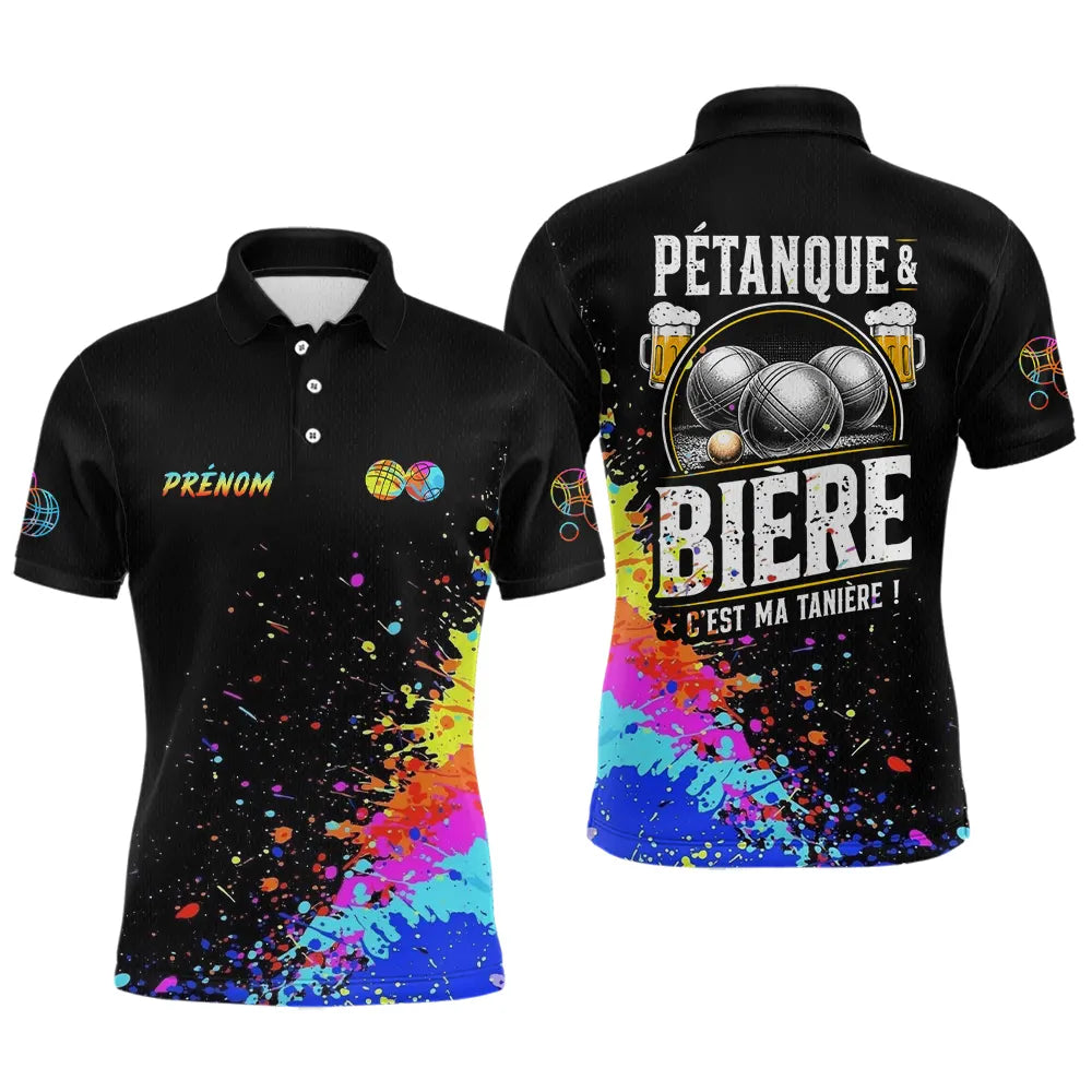Polo Pétanque Bière Boules - Noir & Fluore Personnalisé - Polo Homme