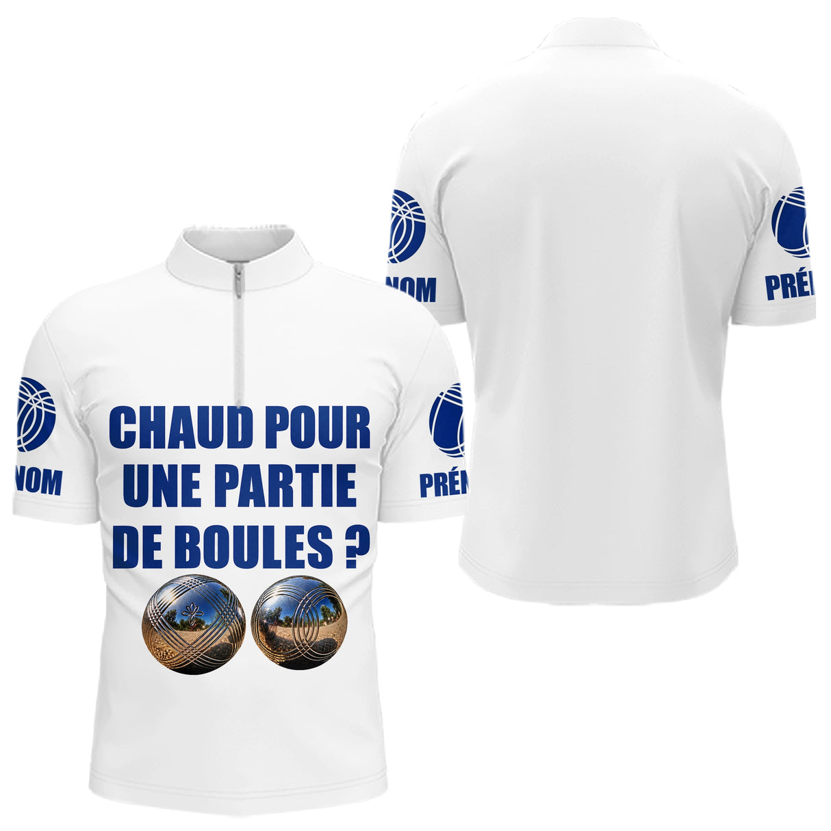 Polo Pétanque Blanc Personnalisé - Chaud Pour Une Partie - Polo Zippé Homme