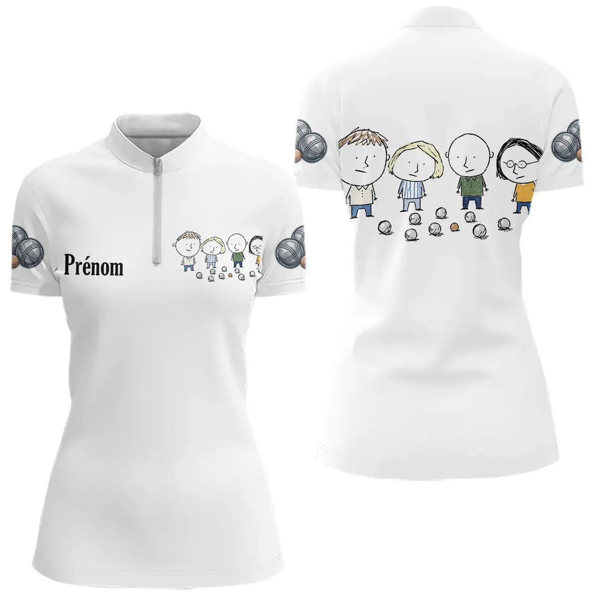 Polo Pétanque Blanc Personnalisé - Design Bande d’Amis - Polo Zippé Femme