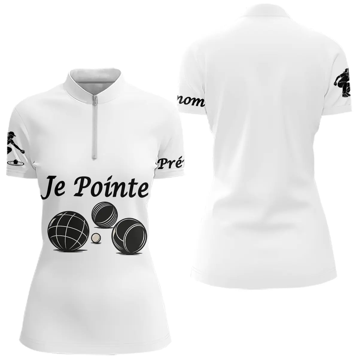 Polo Pétanque Blanc Personnalisé - Je Pointe - Polo Zippé Femme