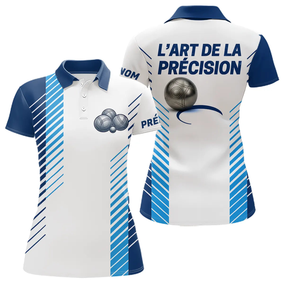 Polo Pétanque Bleu Blanc - L'art De La Précision Personnalisé - Polo Femme