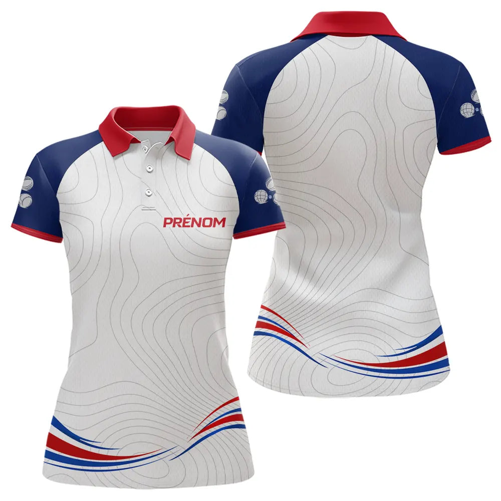 Polo Pétanque Bleu Blanc Homme Femme - Style Unique Prénom - Polo Femme