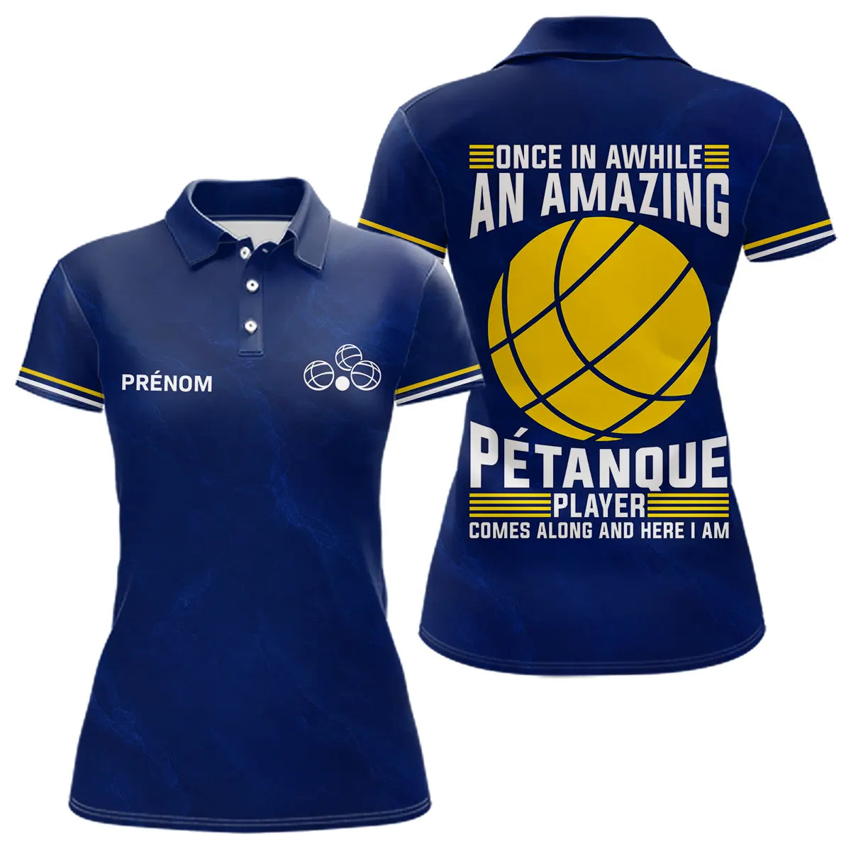 Polo Pétanque Bleu & Jaune – Style l'Humour Terrain - Polo Femme