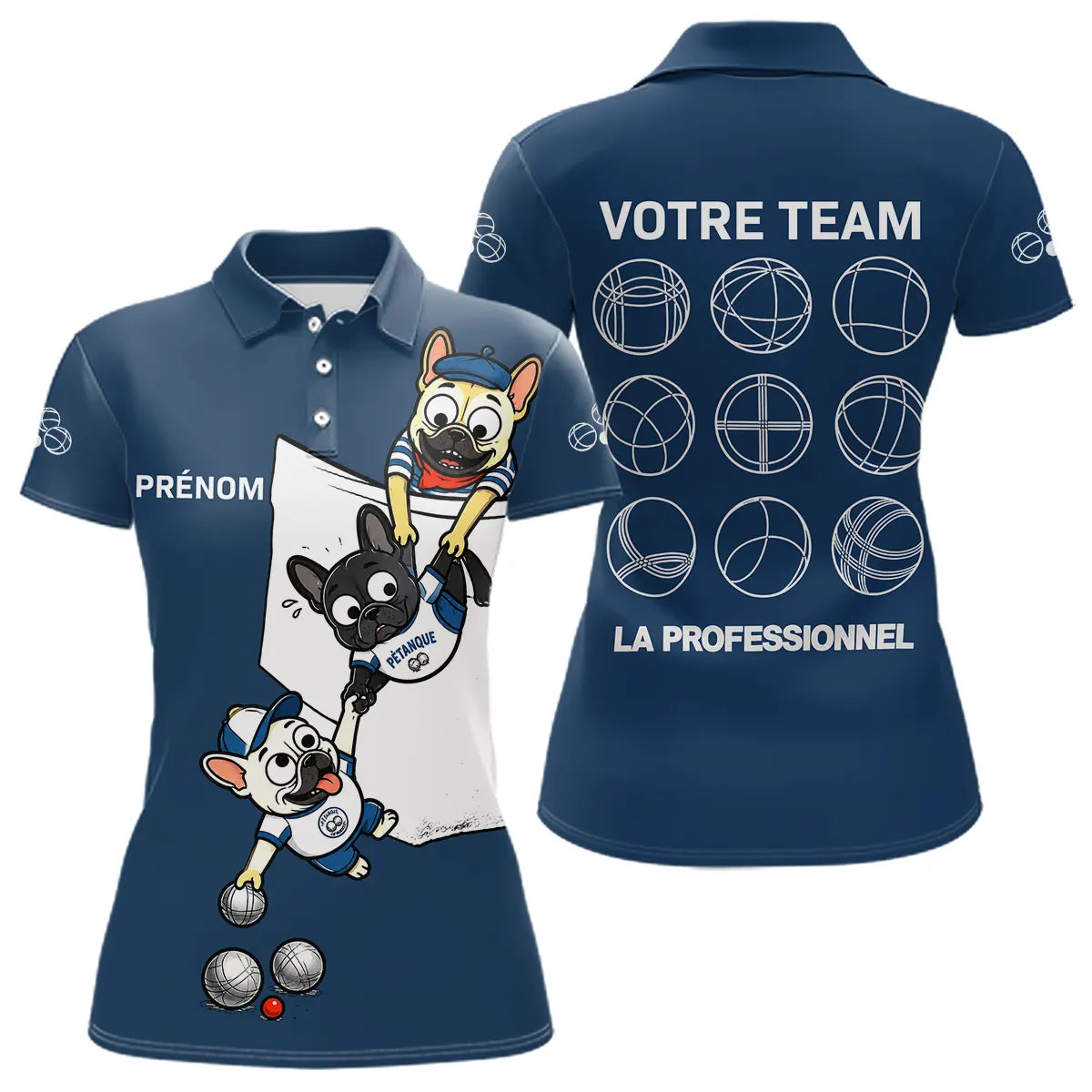 Polo Pétanque Bleu Marine Équipe - Team Bouledogue Français - Polo Femme