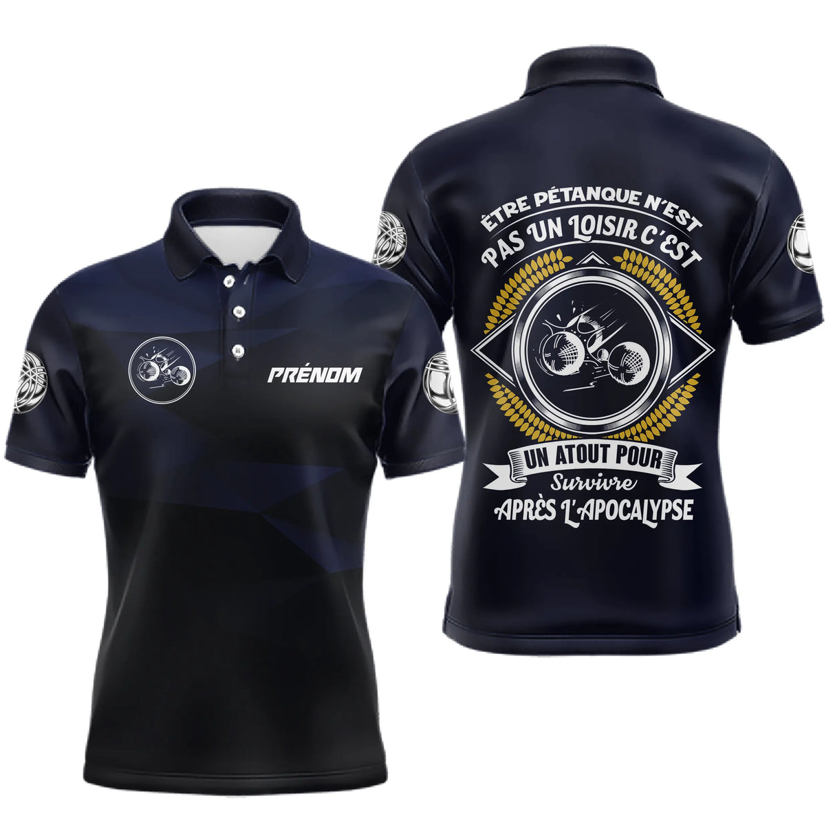 Polo Pétanque Bleu Nuit - Joueur Boules Personnalisé - Polo Homme