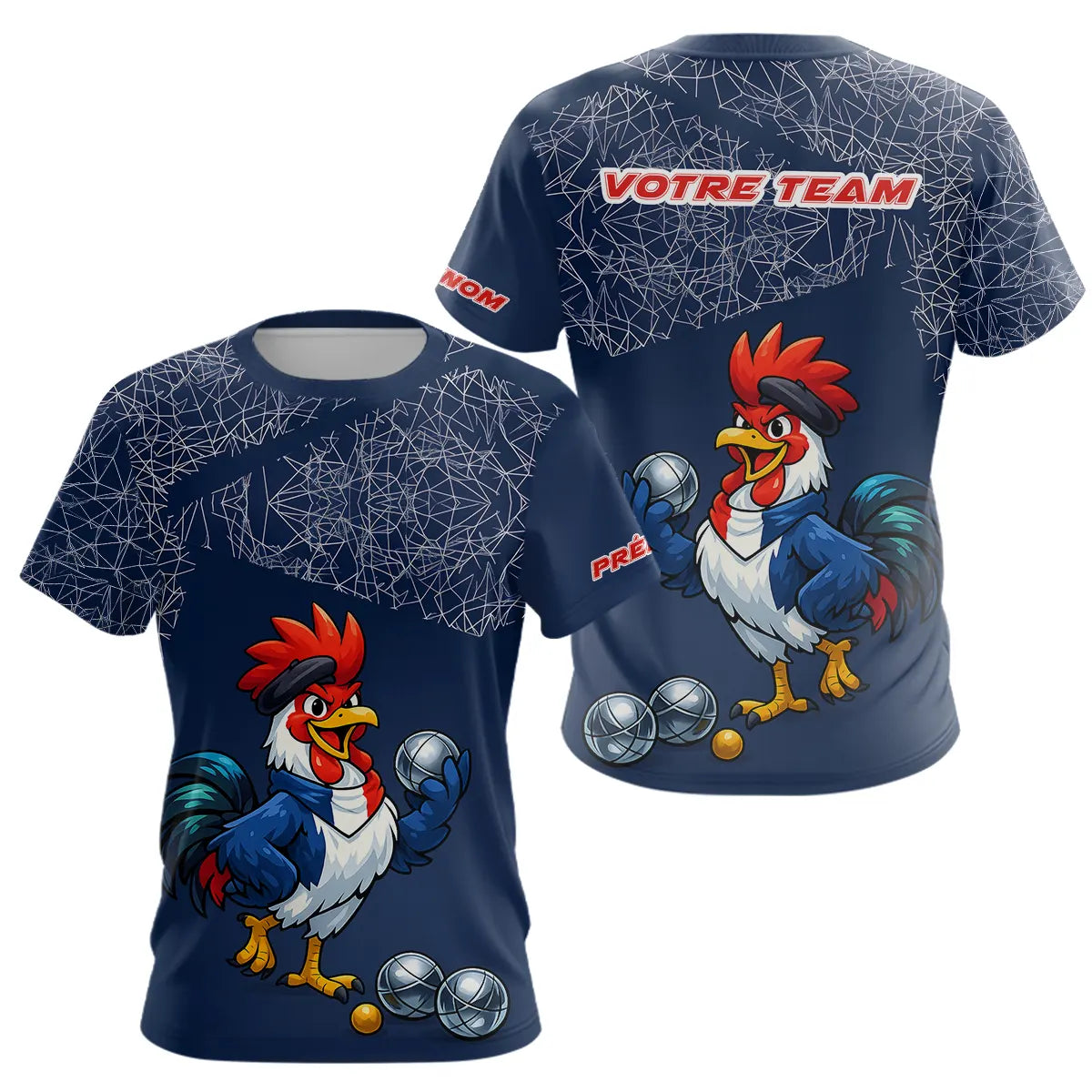 Polo Pétanque Bleu Performance - Coq Gaulois Personnalisé - T-Shirt Femme
