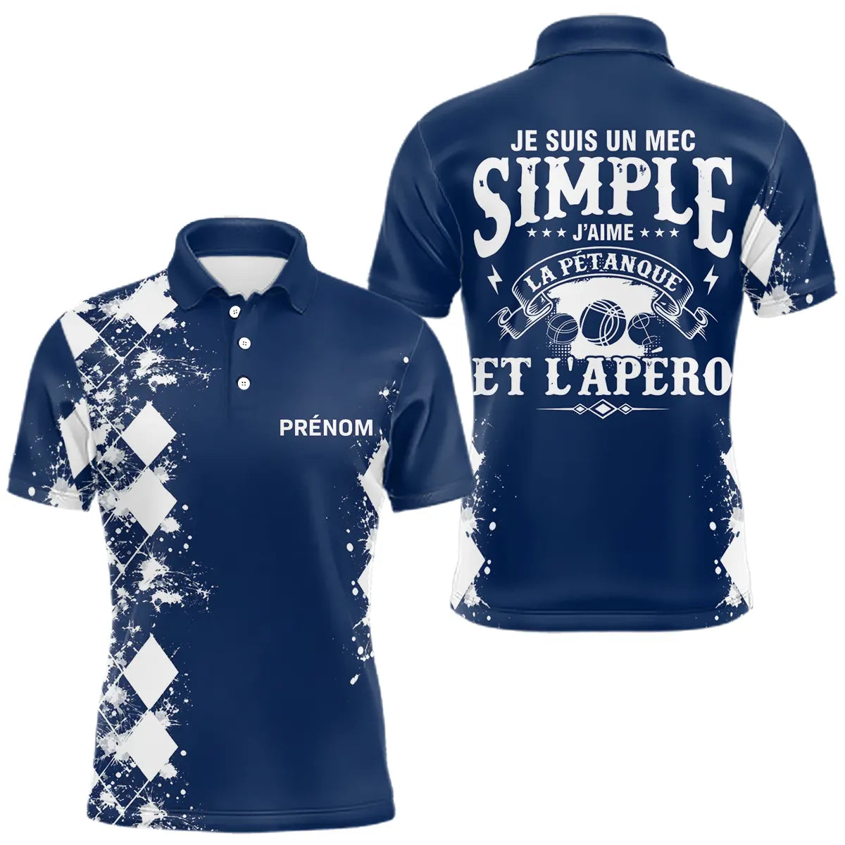Polo Pétanque Bleu Personnalisé - Cadeau Idéal Boules & Apéro - Polo Homme