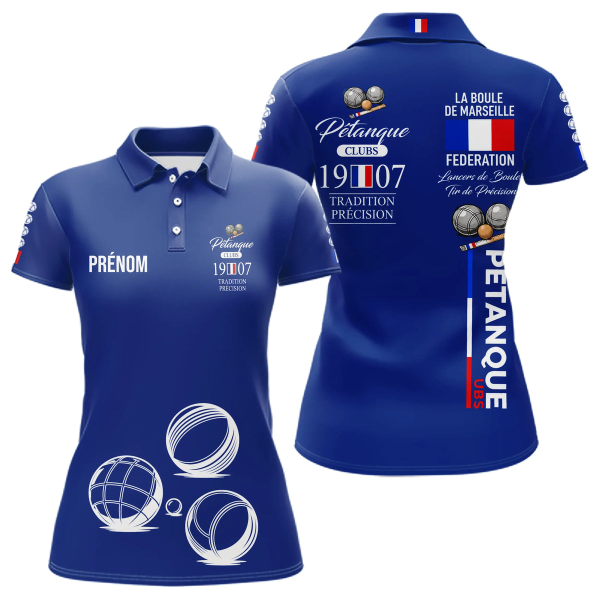 Polo Pétanque Bleu Personnalisé - Tradition & Club - Polo Femme