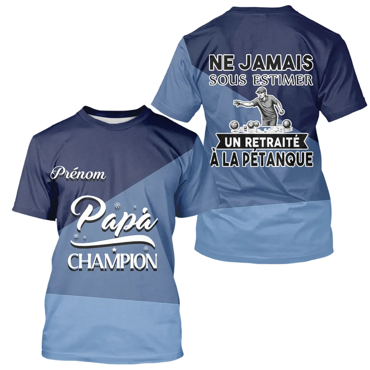 Polo Pétanque Bleu Retraité Personnalisé - Papa Mama Champion - T-Shirt Homme