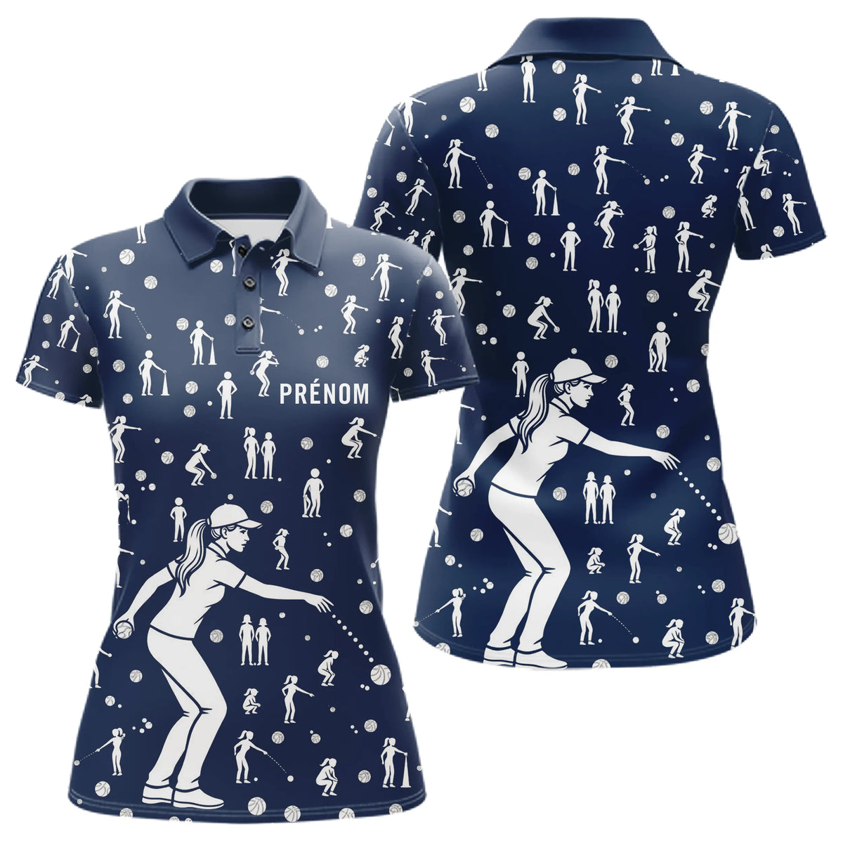 Polo Pétanque Bleu Silhouette Joueurs - Homme Femme - Polo Femme