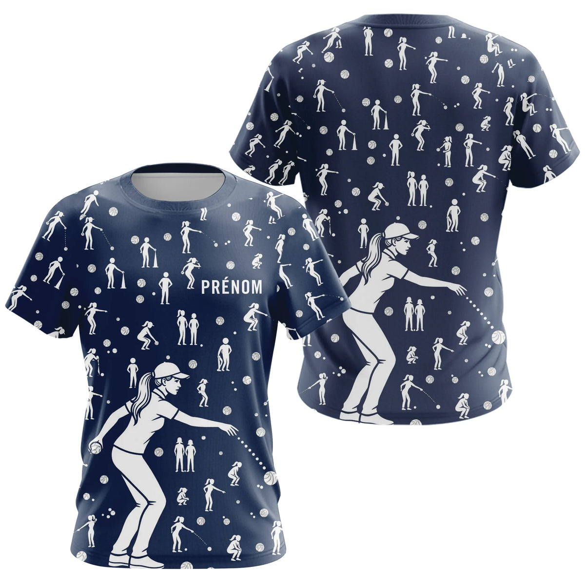 Polo Pétanque Bleu Silhouette Joueurs - Homme Femme - T-Shirt Femme