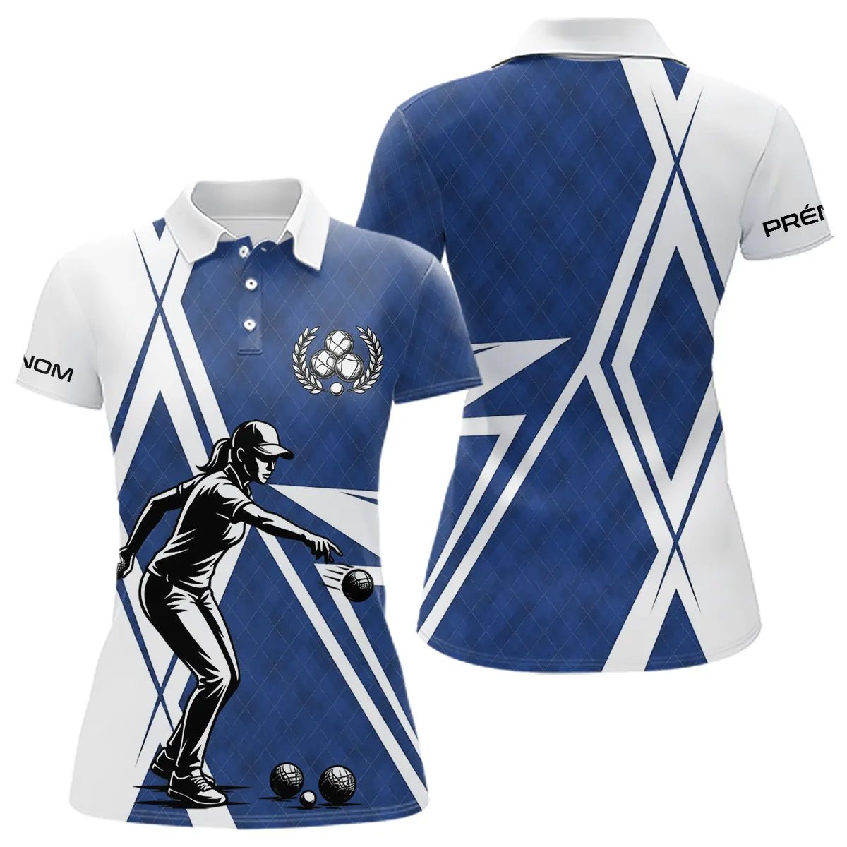 Polo Pétanque Bleu et Blanc Personnalisé - Homme Femme Joueur - Polo Femme