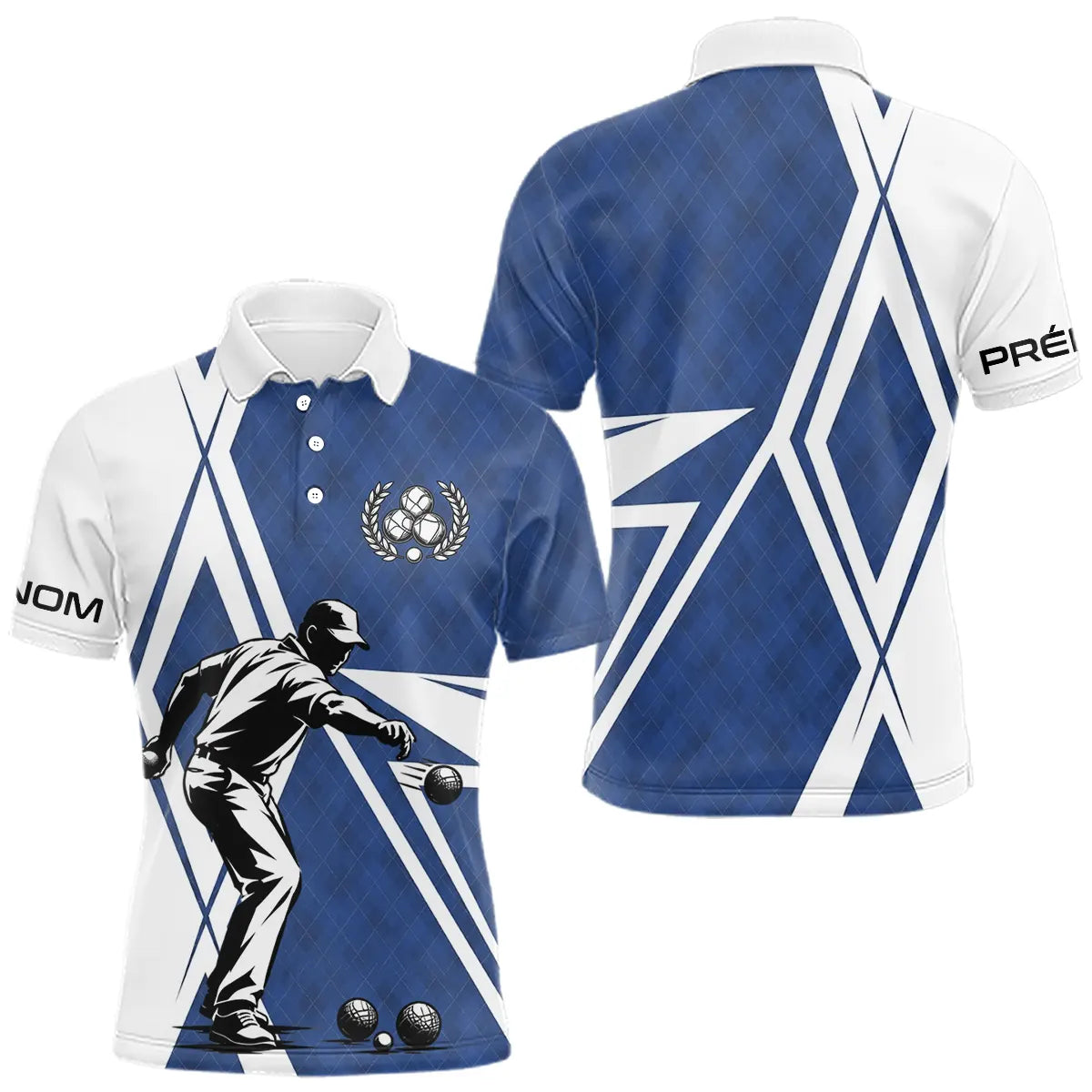 Polo Pétanque Bleu et Blanc Personnalisé - Homme Femme Joueur - Polo Homme