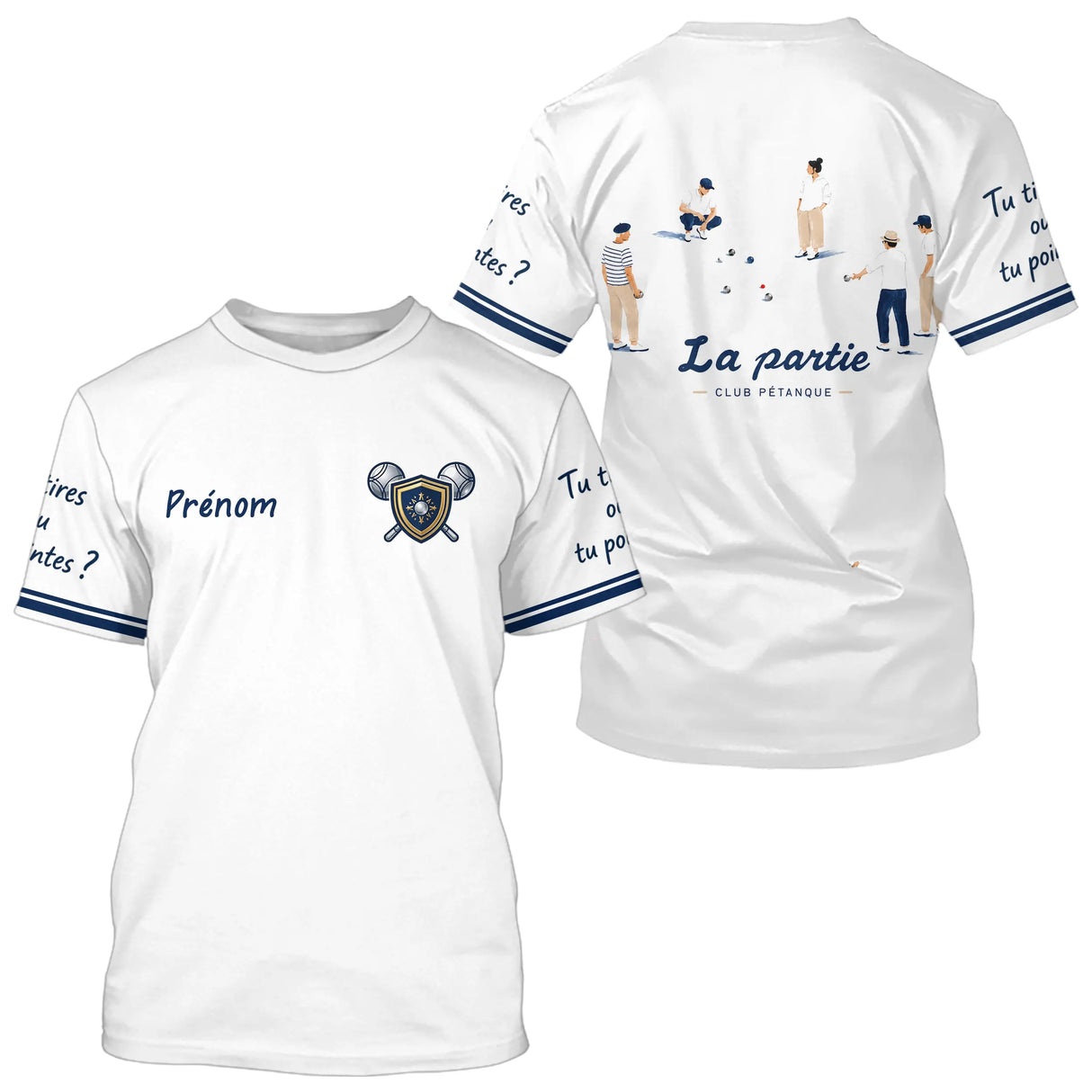 Polo Pétanque Bouliste Française - La Partie Amis Blanc - T-Shirt Homme