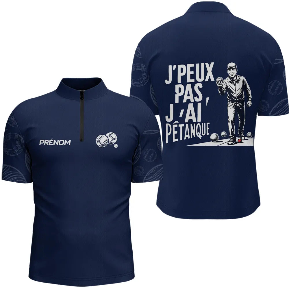 Polo Pétanque Cadeau Homme Femme- Design J'ai Pétanque Bleu - Polo Zippé Homme