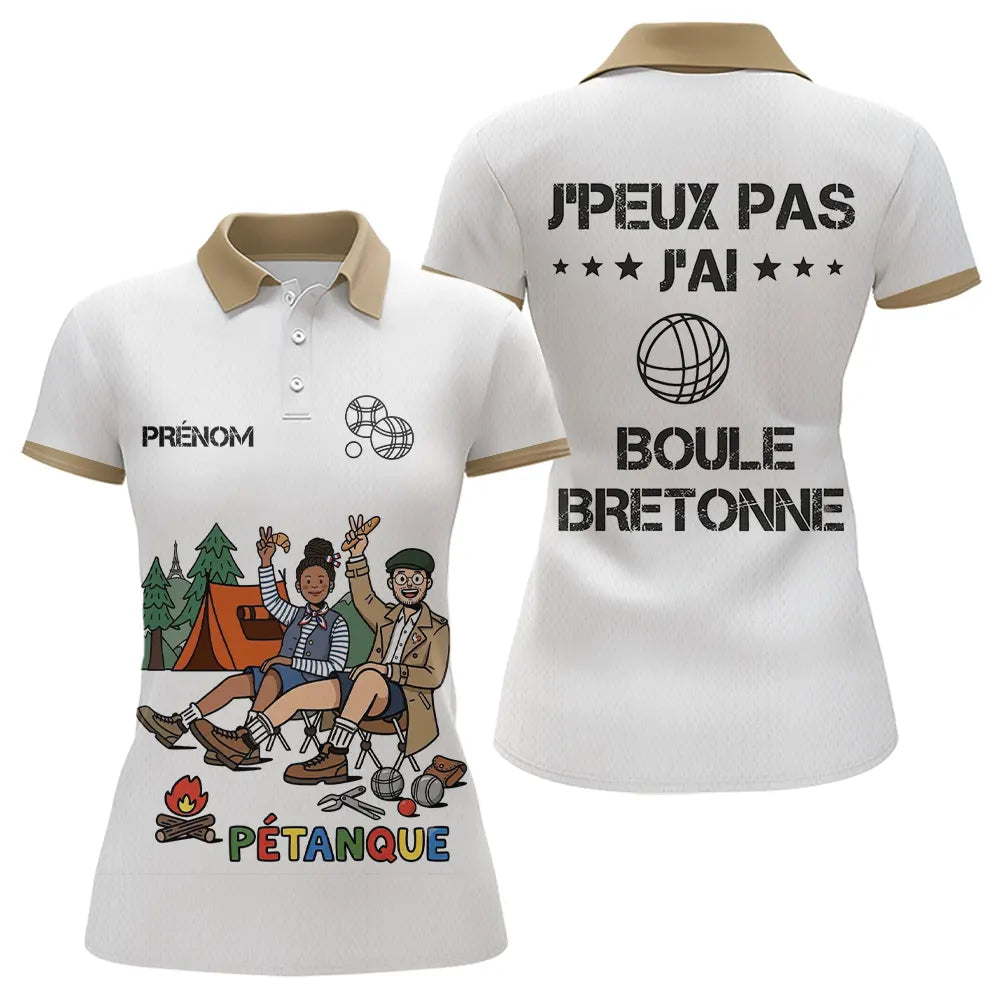 Polo Pétanque Camping Homme Femme - Blanc & Beige Humour- Polo Femme
