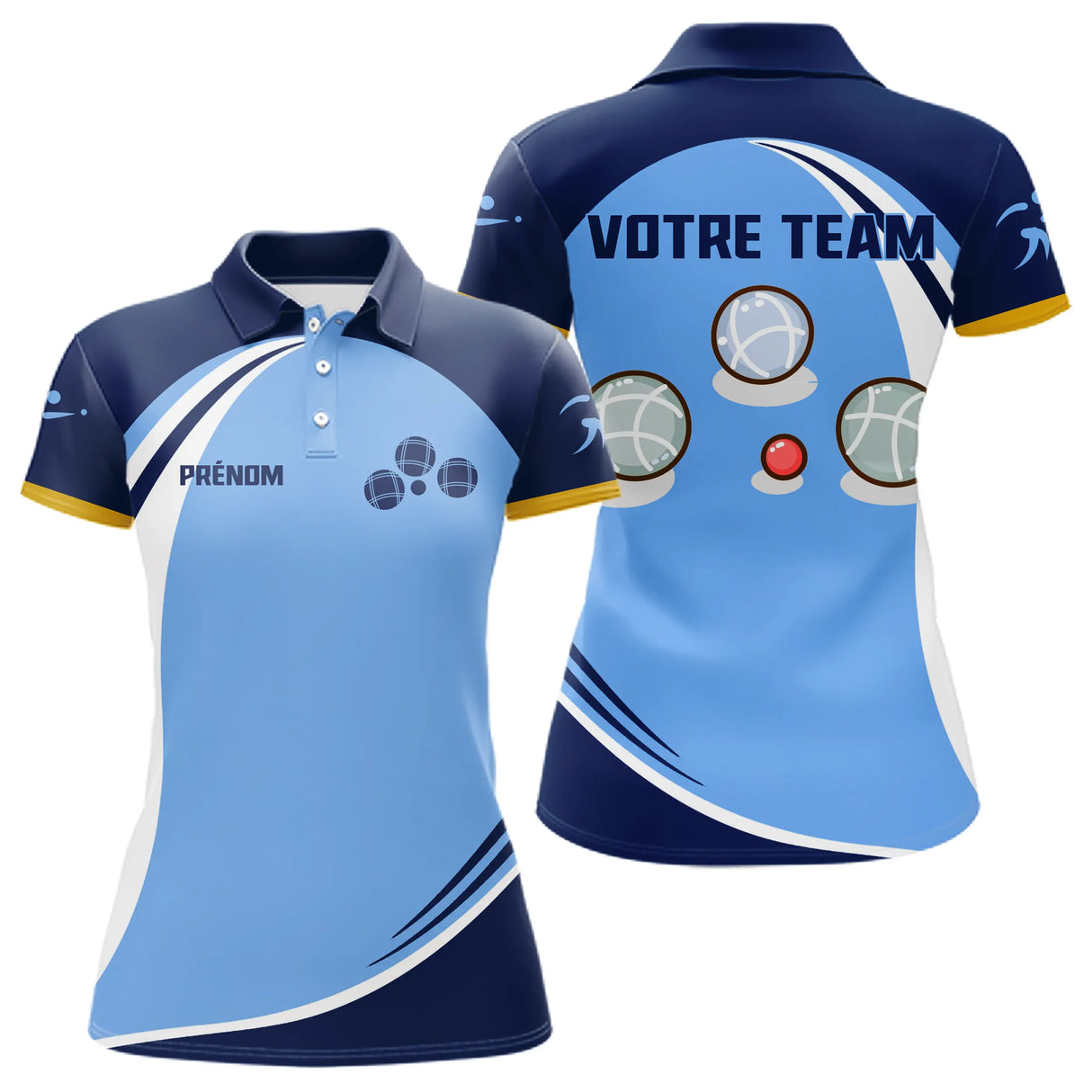 Polo Pétanque Champion Club - Design Sportif Bleu Ciel - Polo Femme