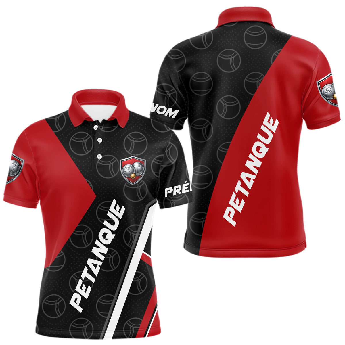 Polo Pétanque Club Prénom - Design Moderne Rouge & Noir - Polo Homme