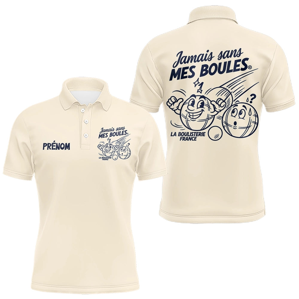 Polo Pétanque Crème Personnalisé - Jamais Sans Mes Boules - Polo Homme