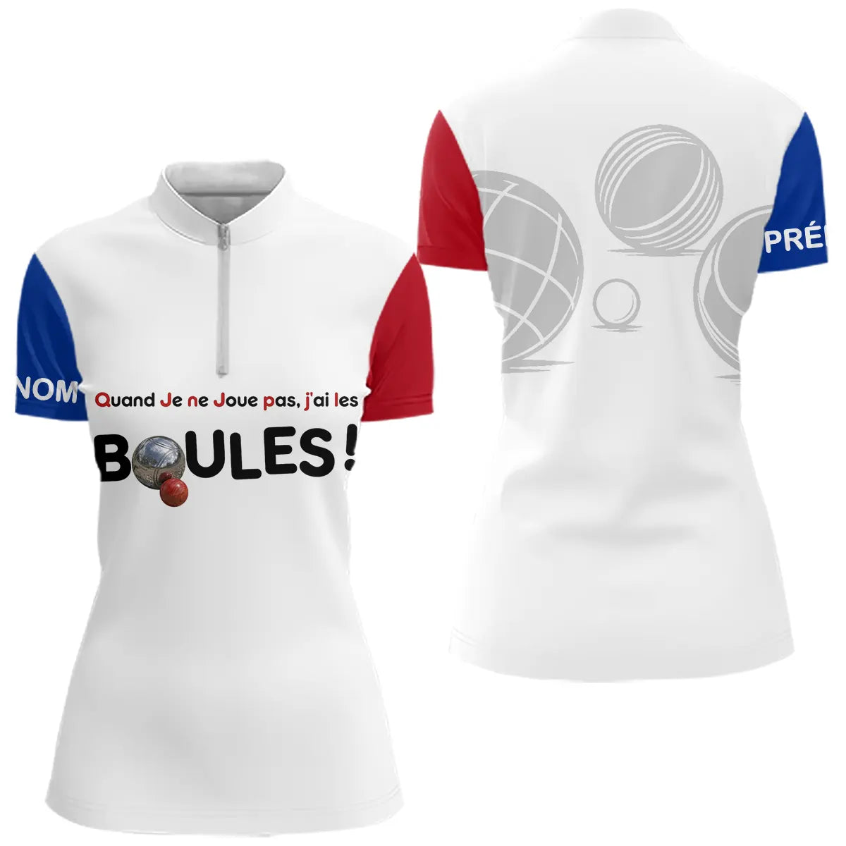 Polo Pétanque Française Personnalisé - J'ai Les Boules - Polo Zippé Femme