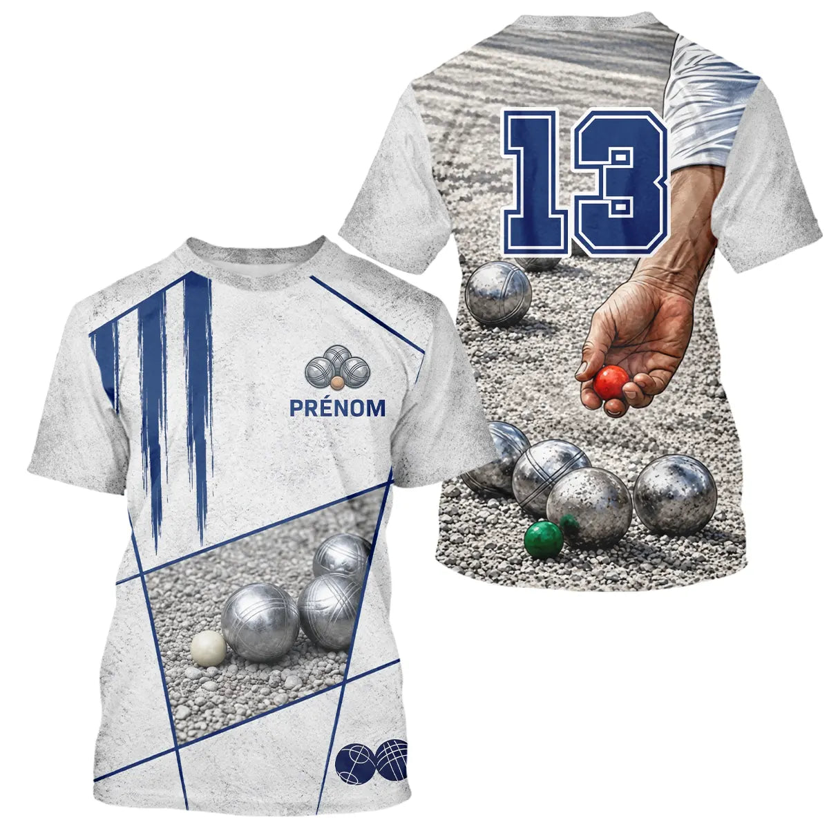Polo Pétanque Gris & Bleu Marine - Numéro 13 Personnalisé - T-Shirt Homme