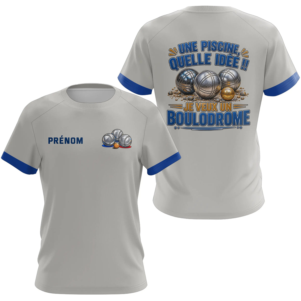 Polo Pétanque Gris & Bleu Personnalisé - Je Veux Boulodrome - T-Shirt Femme