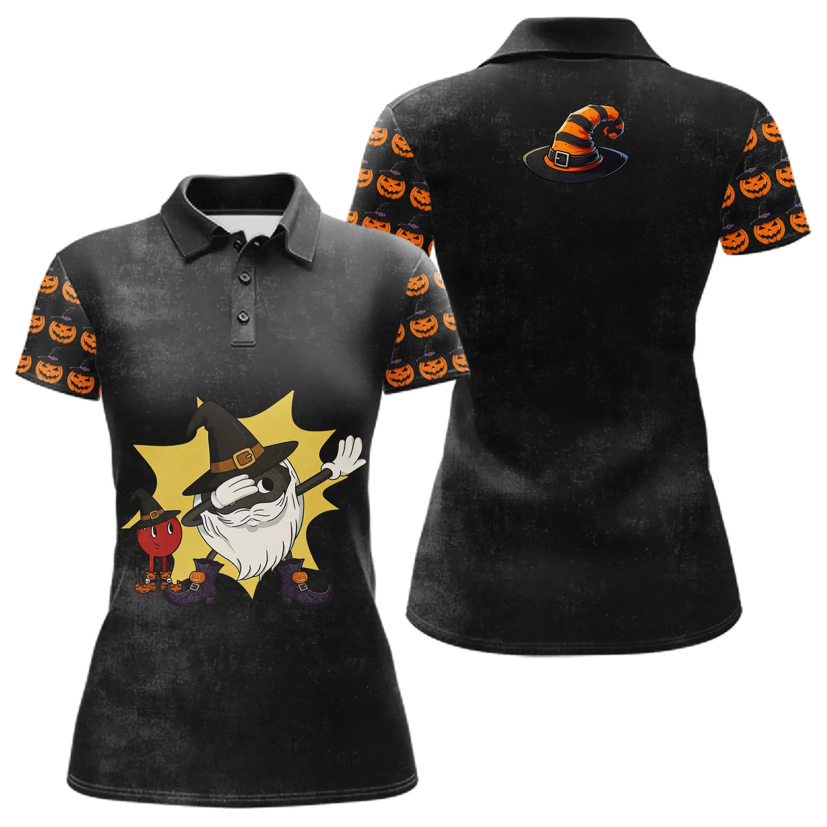 Polo Pétanque Halloween Sorcière Dabbing Noir - Homme Femme - Polo Femme