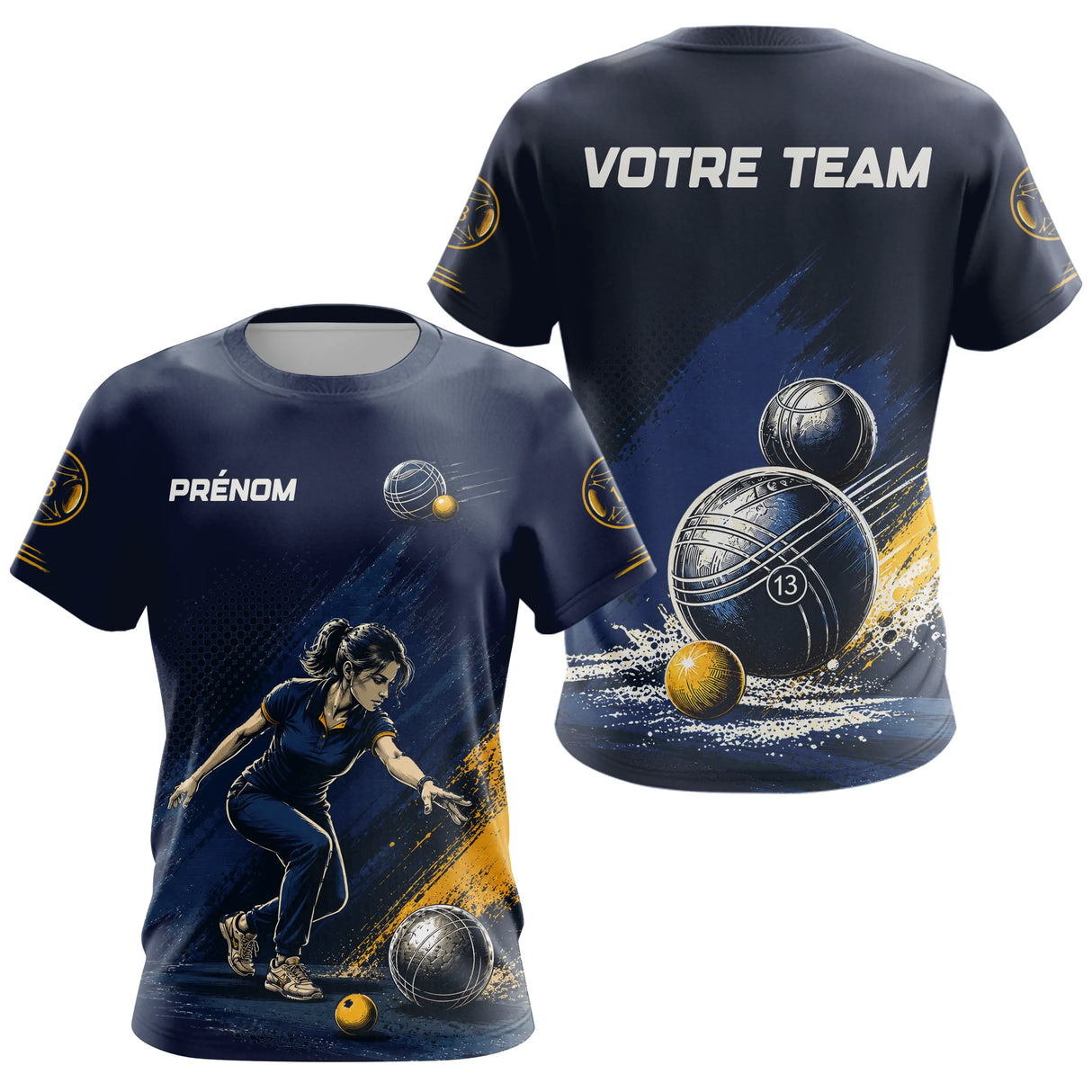 Polo Pétanque Homme Femme - Bleu Équipe Personnalisé - T-Shirt Femme