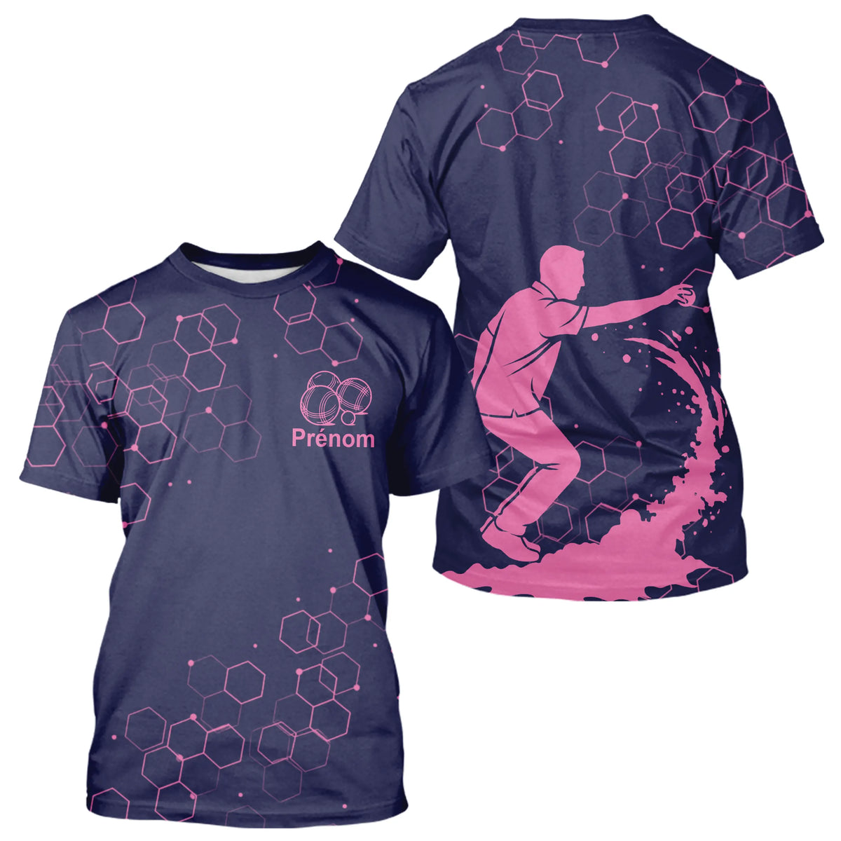 Polo Pétanque Homme Femme - Bouliste Navy et Rose Personnalisé - T-Shirt Homme