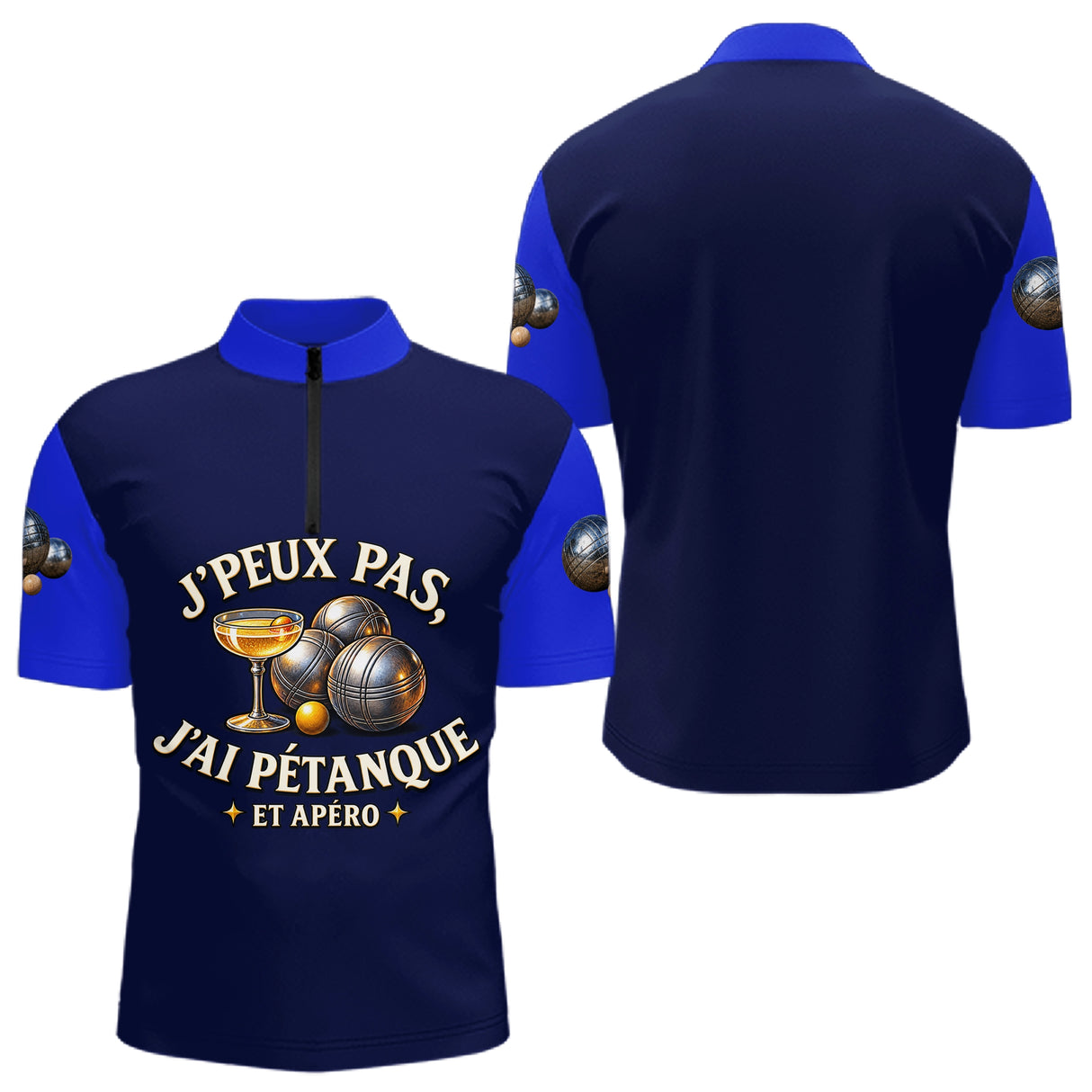 Polo Pétanque Homme Femme - J'peux Pas J'ai Apéro - Polo Zippé Homme