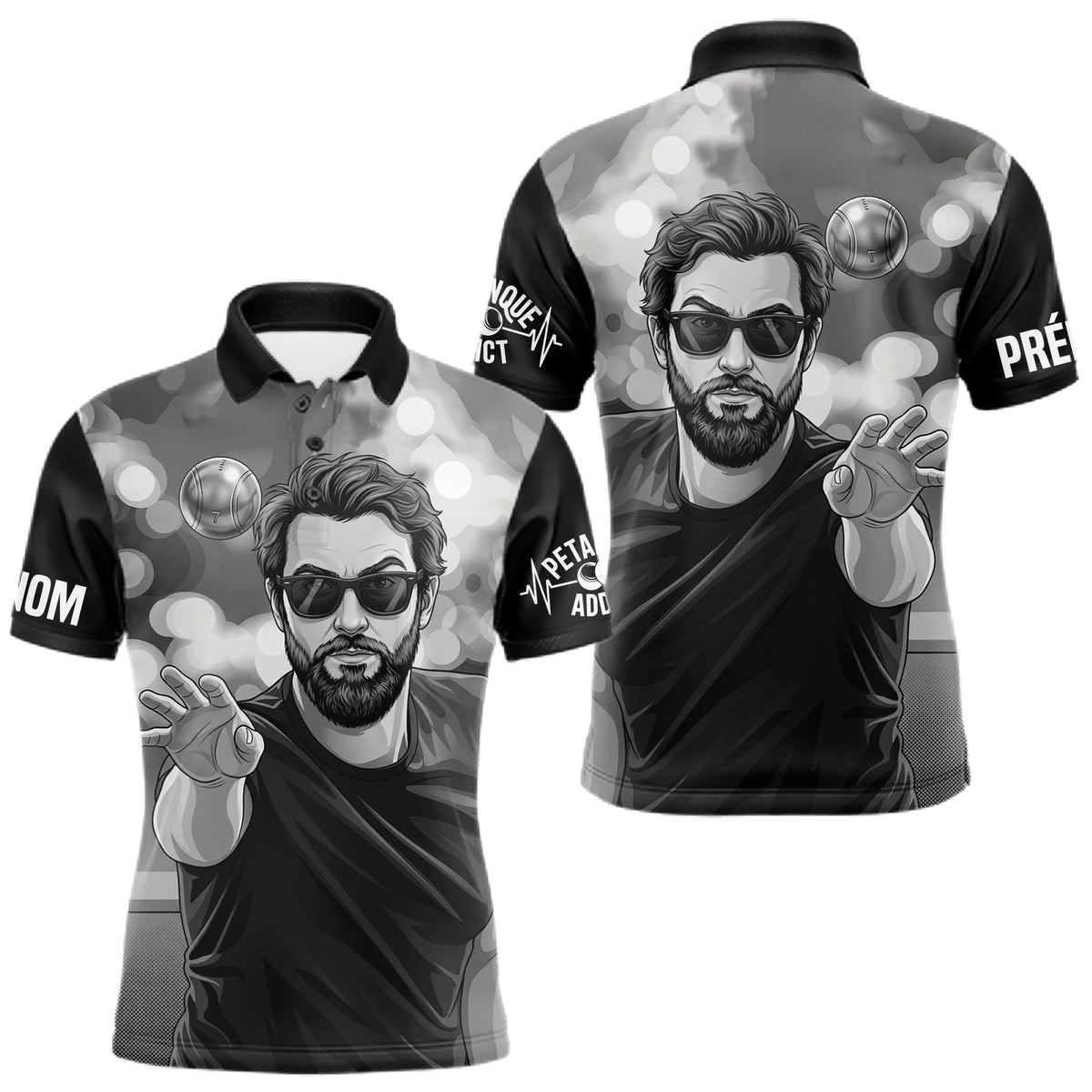 Polo Pétanque Homme Femme - Passion Boulistes Noir & Blanc - Polo Homme