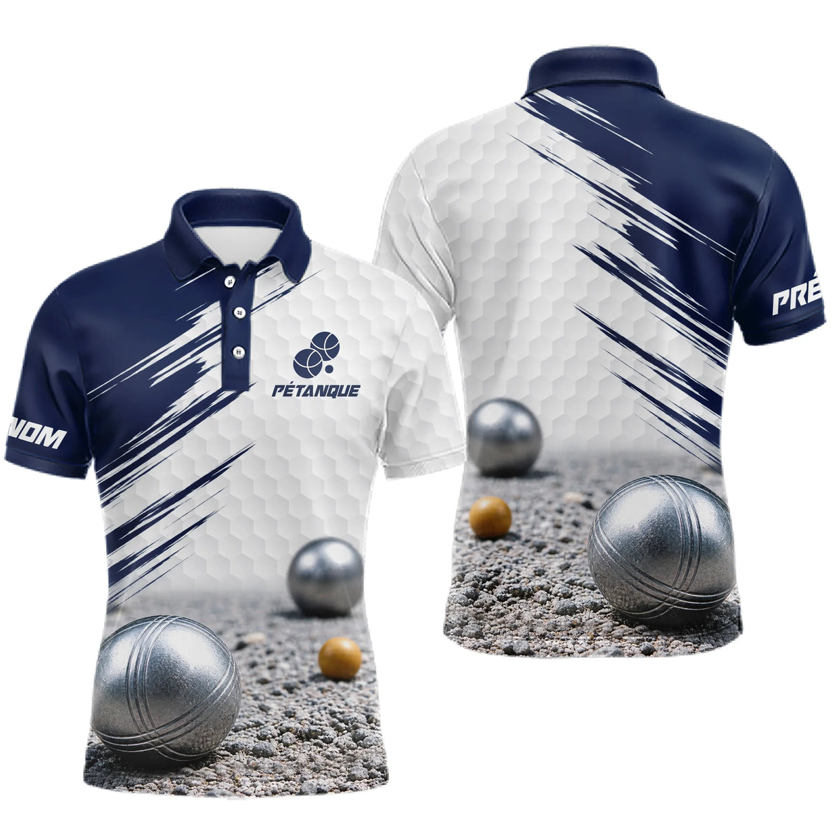 Polo Pétanque Homme Femme - Style Bleu & Blanc Hexagonal- Polo Homme