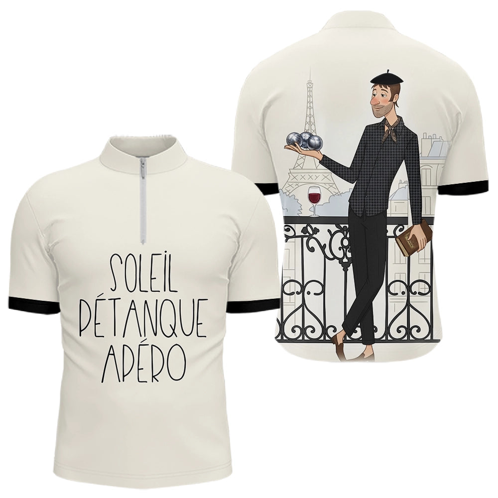 Polo Pétanque Homme Femme - Style Français Beiges Apéro - Polo Zippé Homme