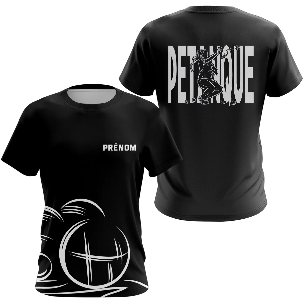 Polo Pétanque Homme Femme Noir - Personnalisé Prénom - T-Shirt Femme