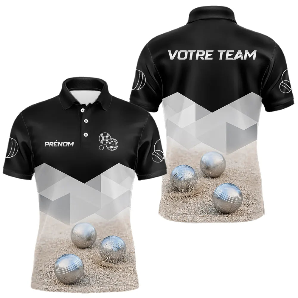 Polo Pétanque Homme Femme Noir – Design Boules & Sable - Polo Homme