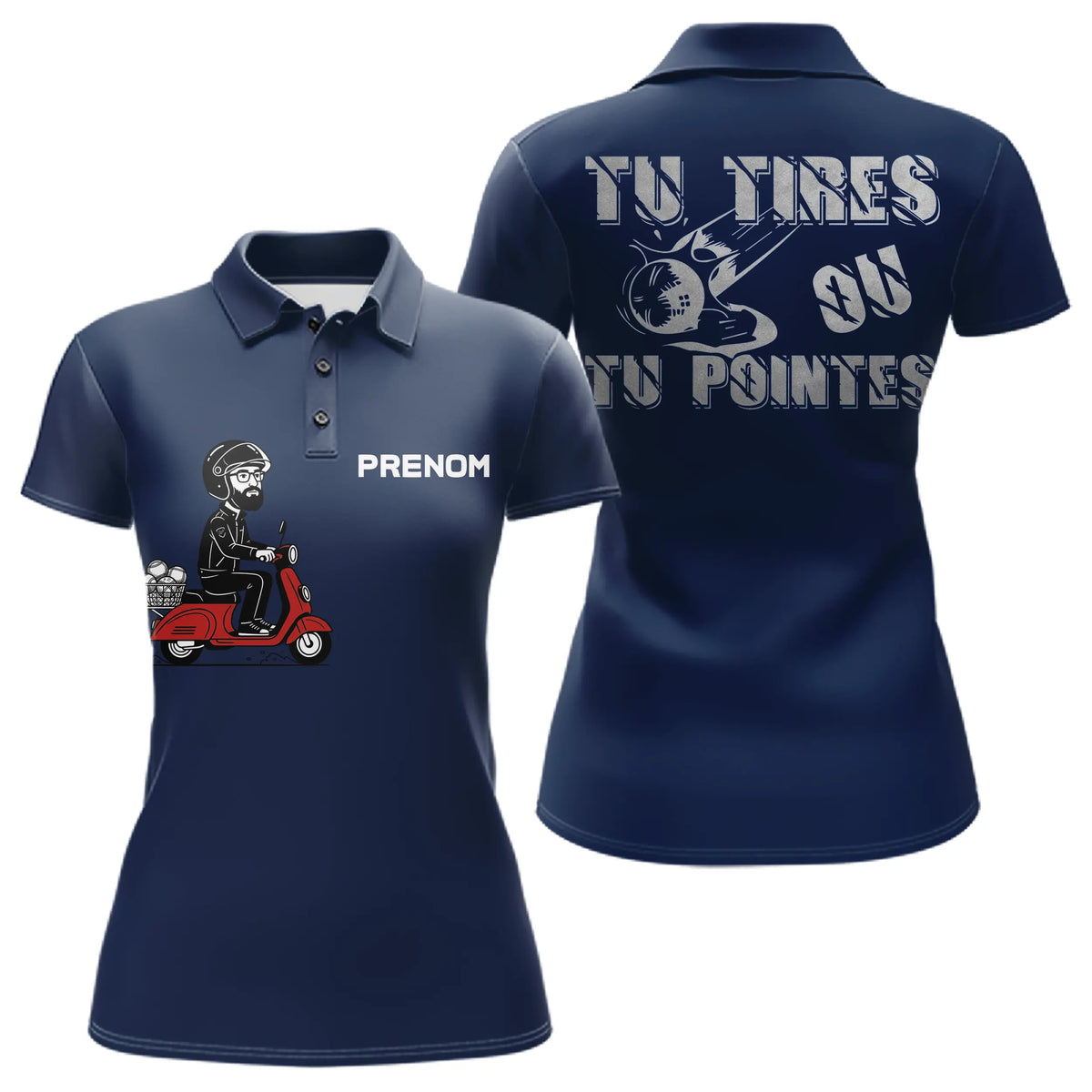 Polo Pétanque Homme Personnalisé Bleu Marine - Tu Tires ou Tu Pointes - Polo Femme
