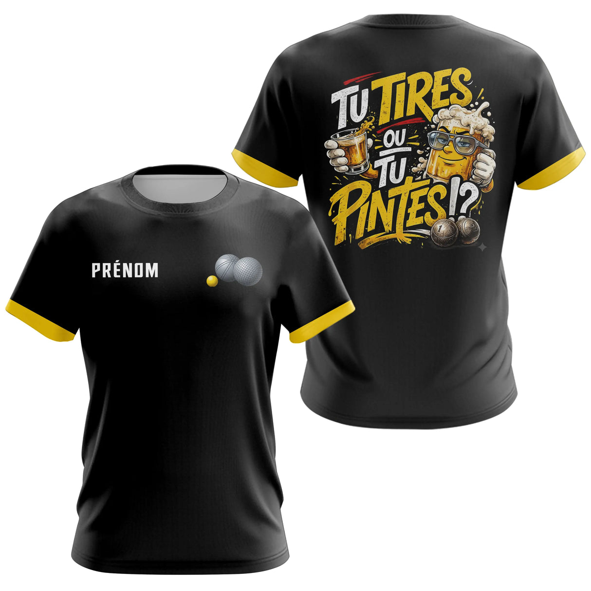 Polo Pétanque Humour Noir & Jaune - Tu Tires Ou Tu Pintes - T-Shirt Femme