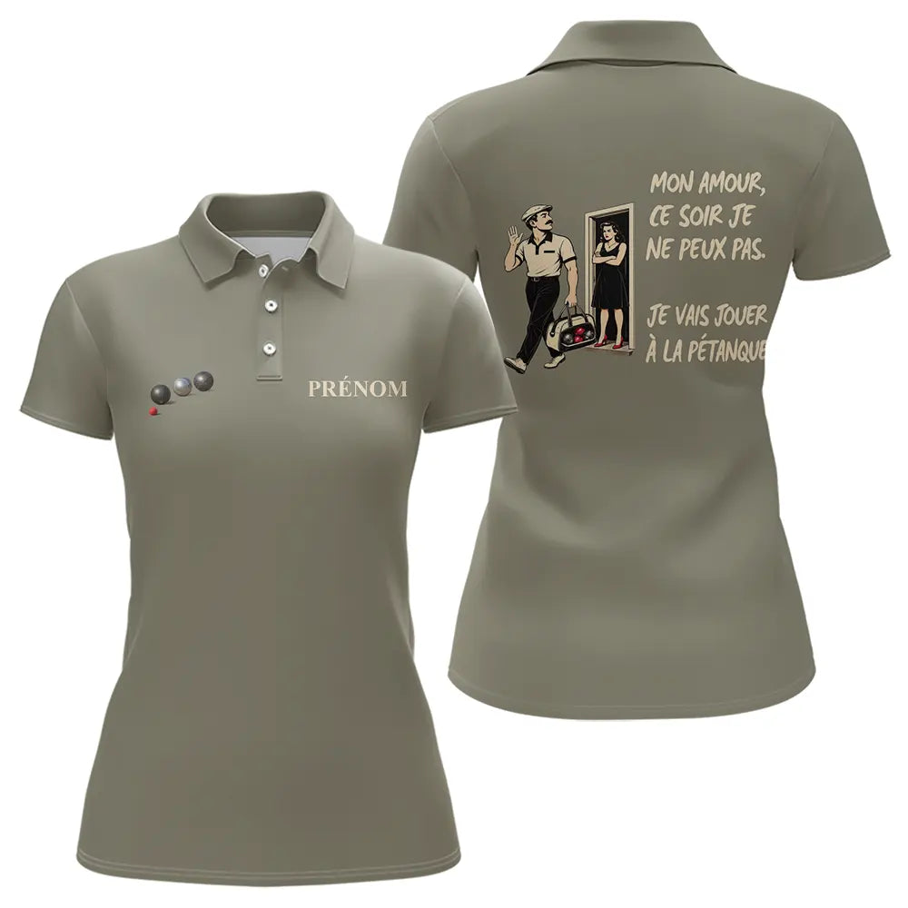 Polo Pétanque Kaki Personnalisé Humour - Homme Femme - Polo Femme