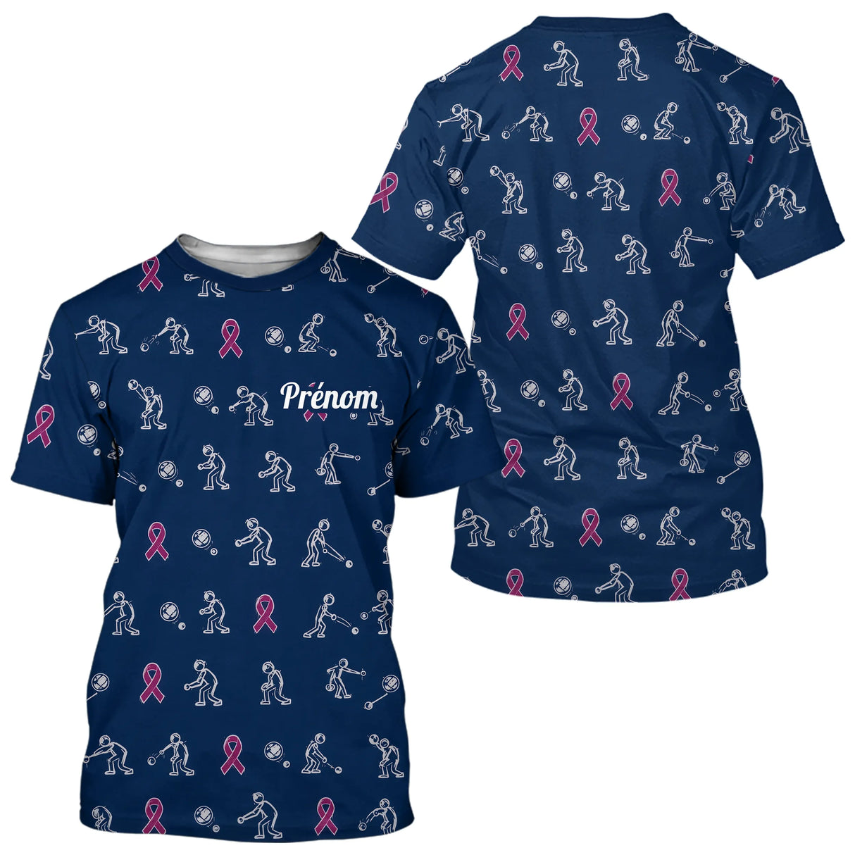 Polo Pétanque Marine Rose Personnalisé - Ruban Joueur Boules - T-Shirt Homme