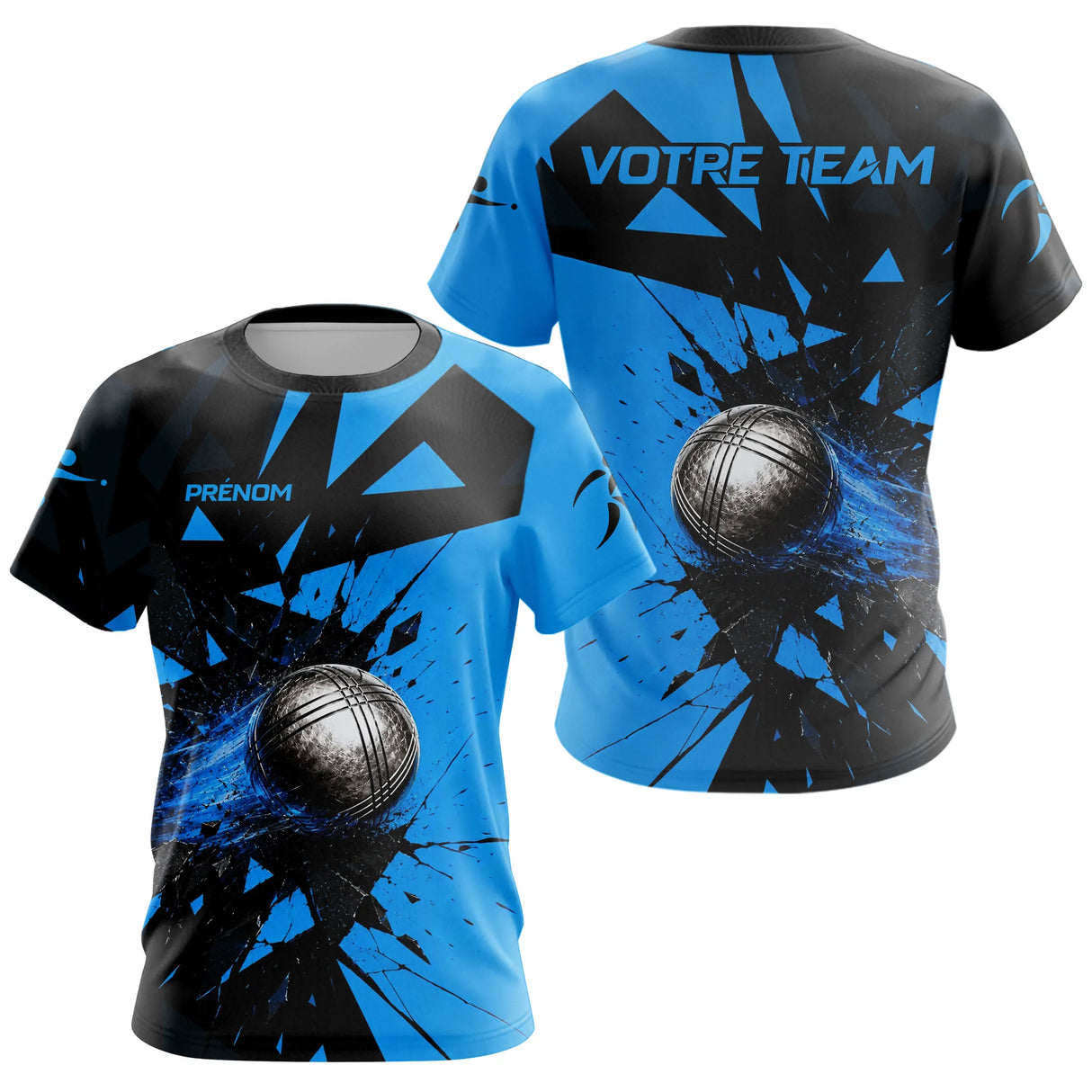 Polo Pétanque Moderne Noir Bleu – Boule Dynamique - T-Shirt Femme